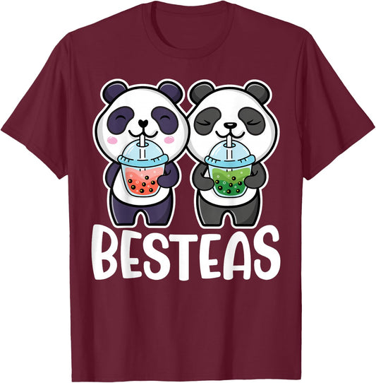 Besties Bubble Tea Cute Boba Best Friends Panda Girls T-Shirt - T-Shirt | Maroon