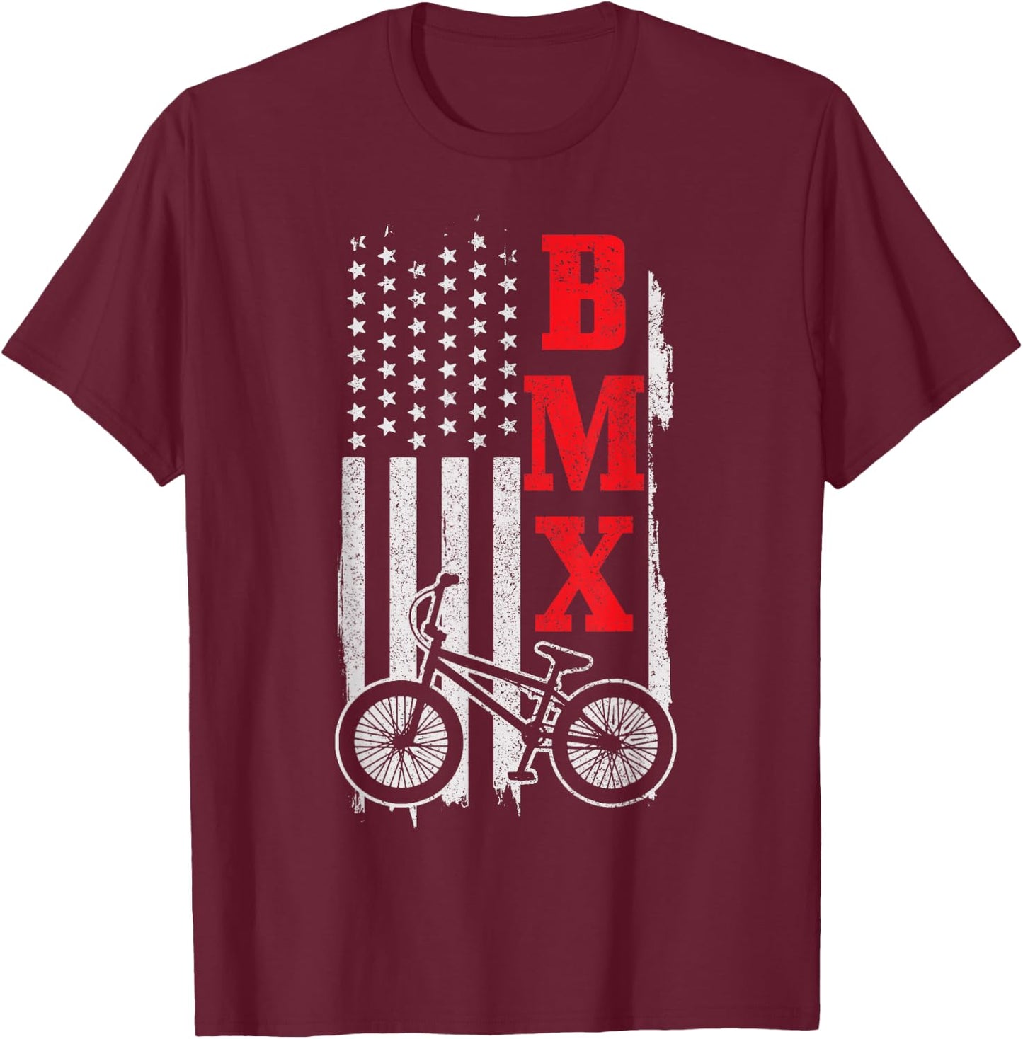 BMX American Flag Patriotic Bike T-Shirt - T-Shirt | Maroon
