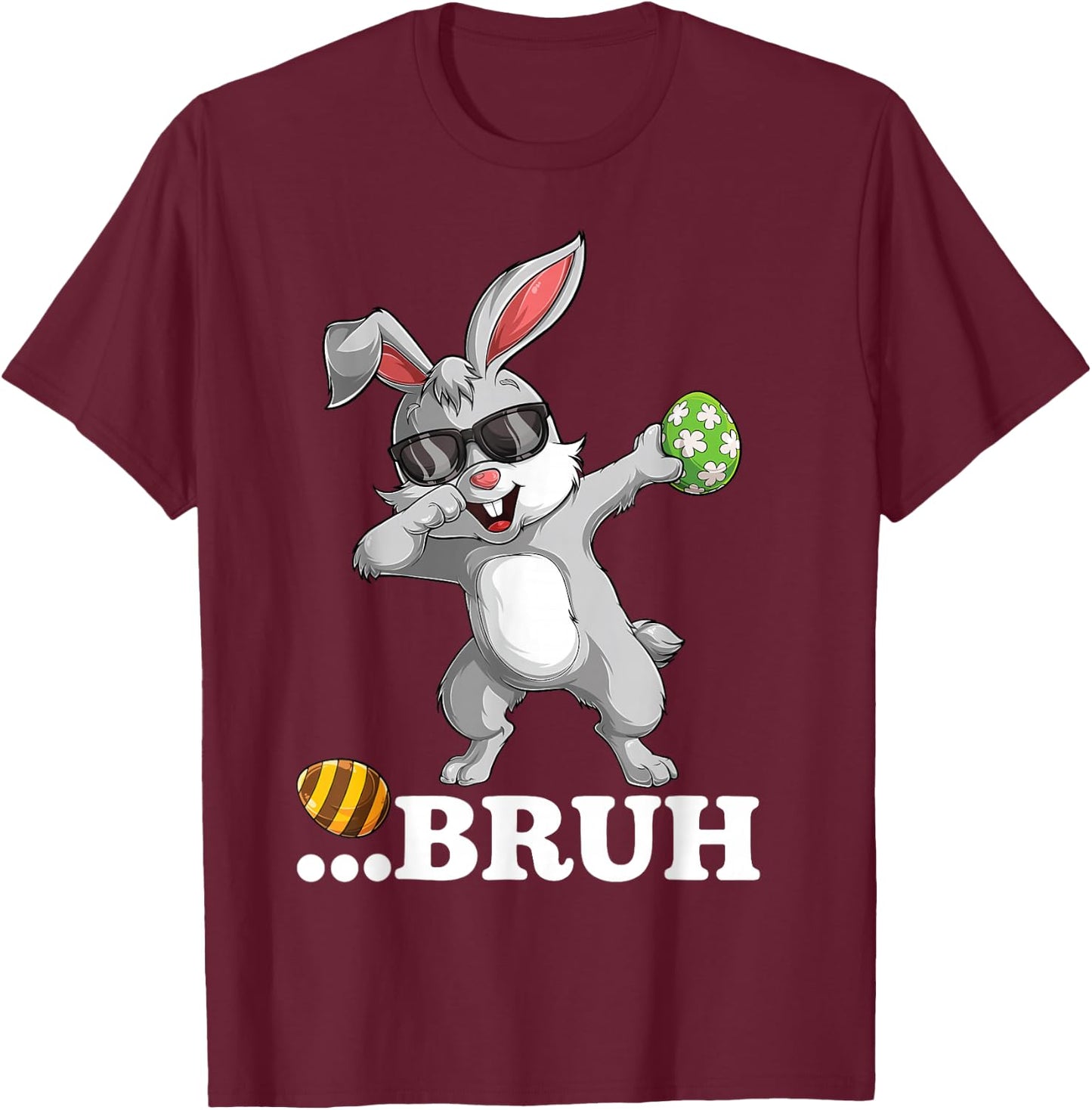 Bruh Dabbing Bunny Funny Kids Boys Easter Day T-Shirt - T-Shirt | Maroon