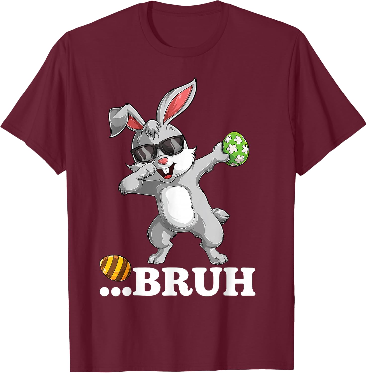 Bruh Dabbing Bunny Funny Kids Boys Easter Day T-Shirt - T-Shirt | Maroon