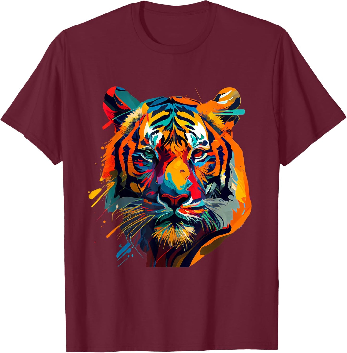 Bengal Tiger Face Pop Art Design Tiger Lovers T-Shirt - T-Shirt | Maroon