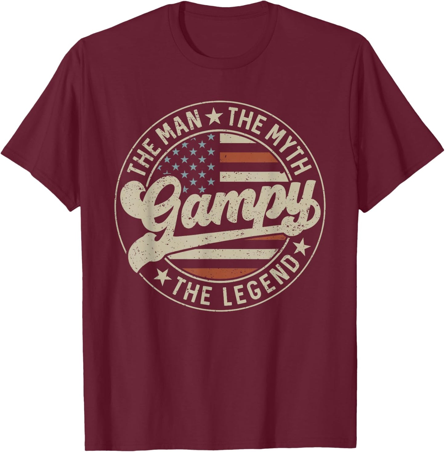 Gampy The Man The Myth The Legend Us Flag Father's Day T-Shirt - T-Shirt | Maroon
