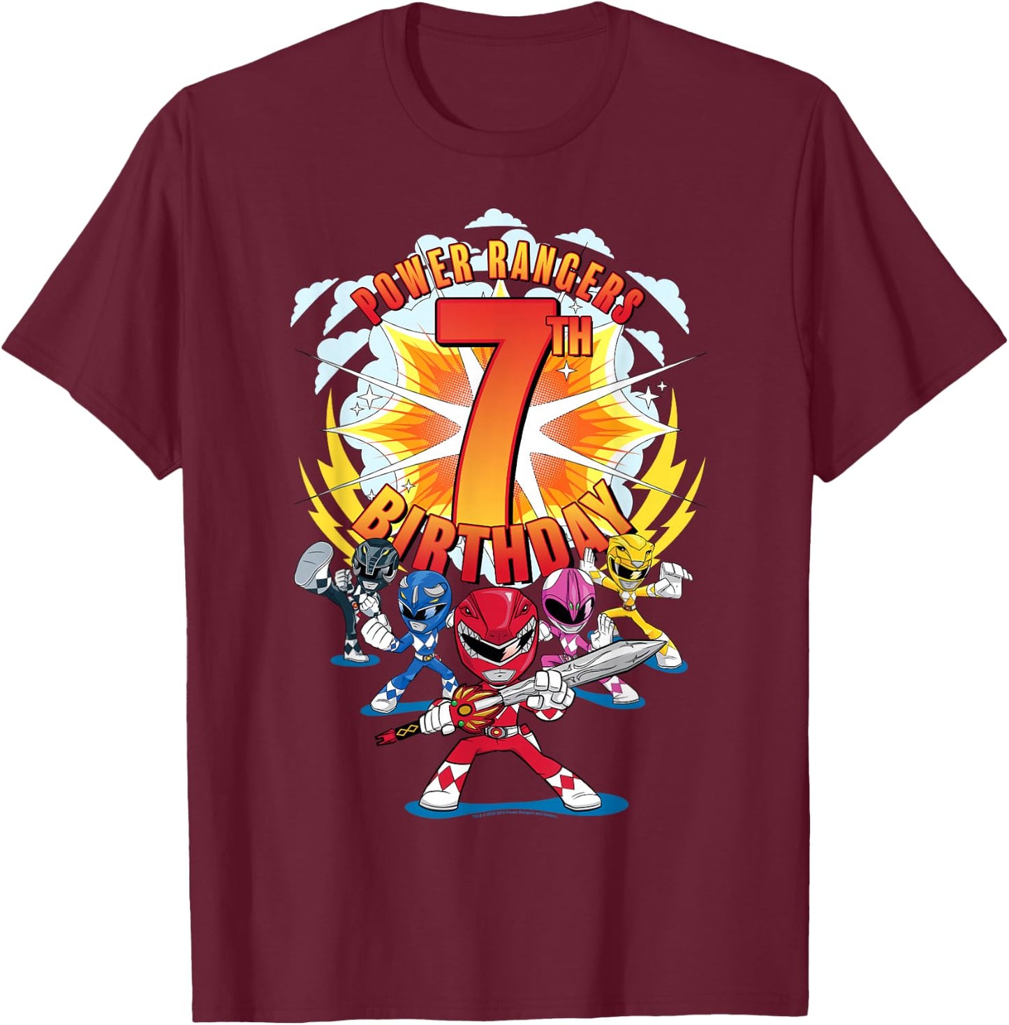 Power Rangers Awesome 7th Birthday Mini Action Shot T-Shirt - T-Shirt | Maroon