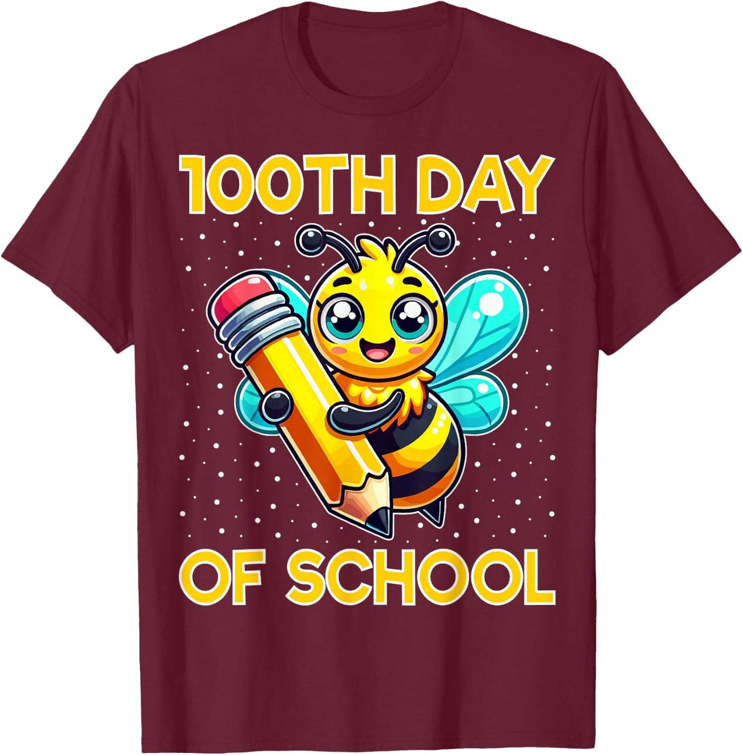 100th Day Of School Cute Bee 100 Days Of School Kids Teacher T-Shirt - T-Shirt | Maroon
