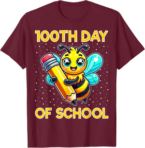 100th Day Of School Cute Bee 100 Days Of School Kids Teacher T-Shirt - T-Shirt | Maroon