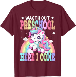 Watch Out Preschool Here I Come Unicorn Back To School T-Shirt - T-Shirt | Maroon