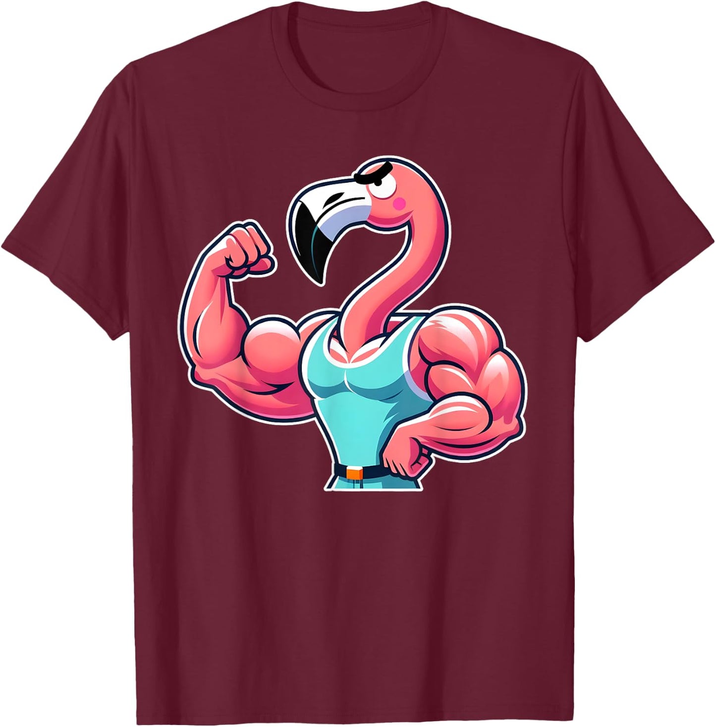 Bodybuilder Flamingo Flexing Muscles Workout Gym Enthusiast T-Shirt - T-Shirt | Maroon