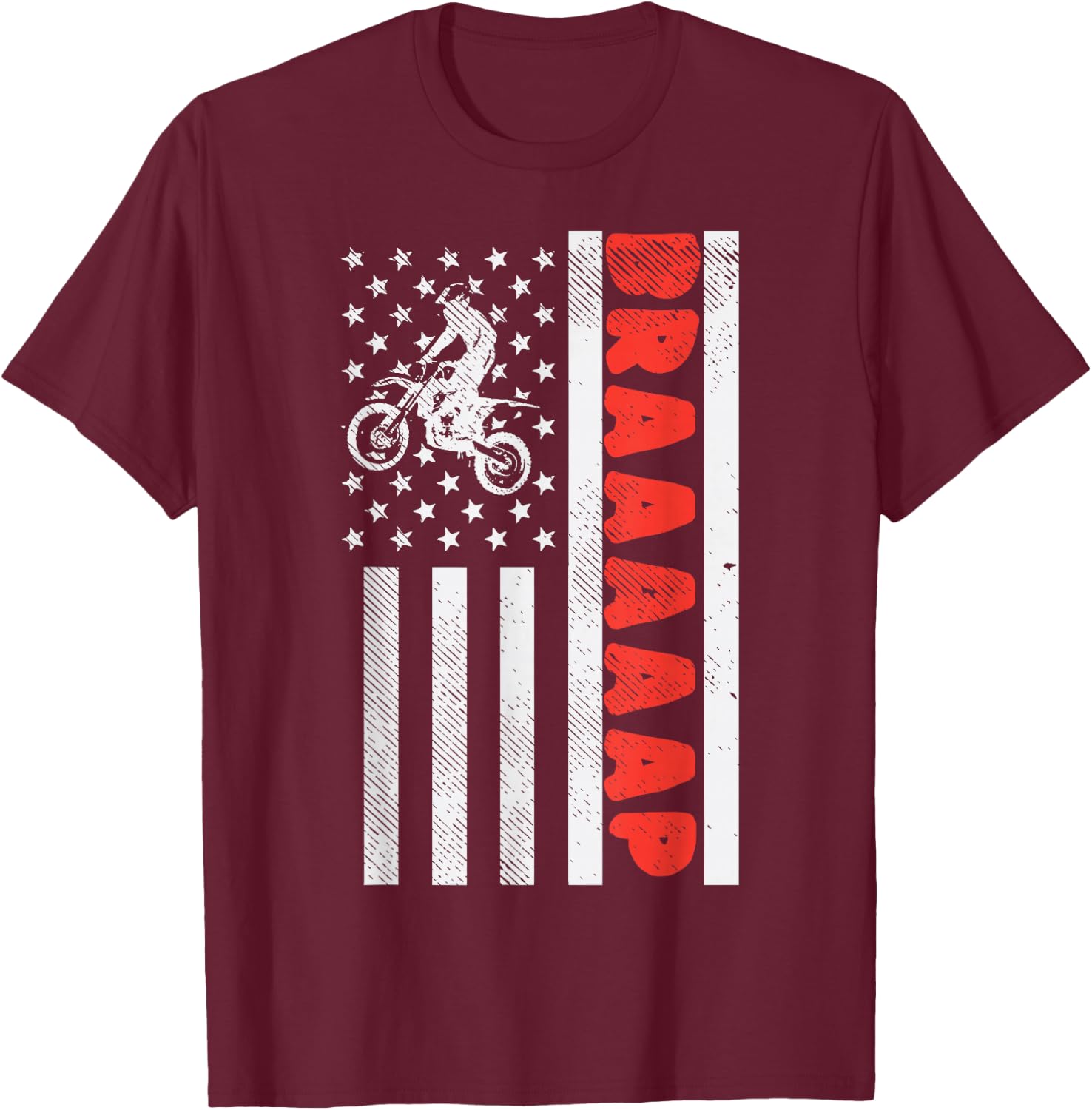 Dirt Bike American Flag Brap Motocross Motorcycle Race Gift Women Kids Men T-Shirt - T-Shirt | Maroon