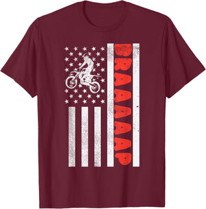 Dirt Bike American Flag Brap Motocross Motorcycle Race Gift Women Kids Men T-Shirt - T-Shirt | Maroon