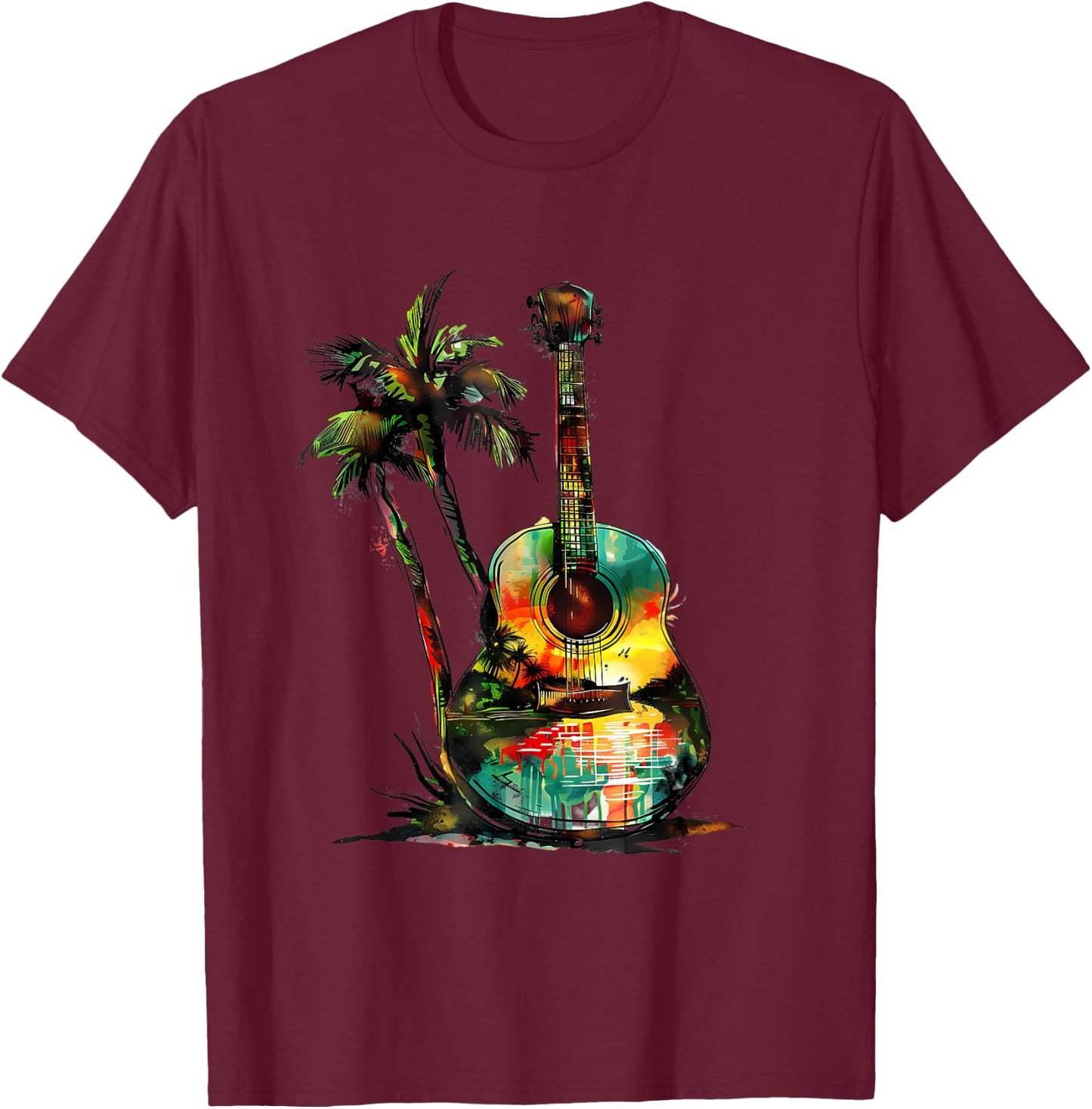 Rasta Reggae Guitar Rastafari Roots Jamaican Music T-Shirt - T-Shirt | Maroon