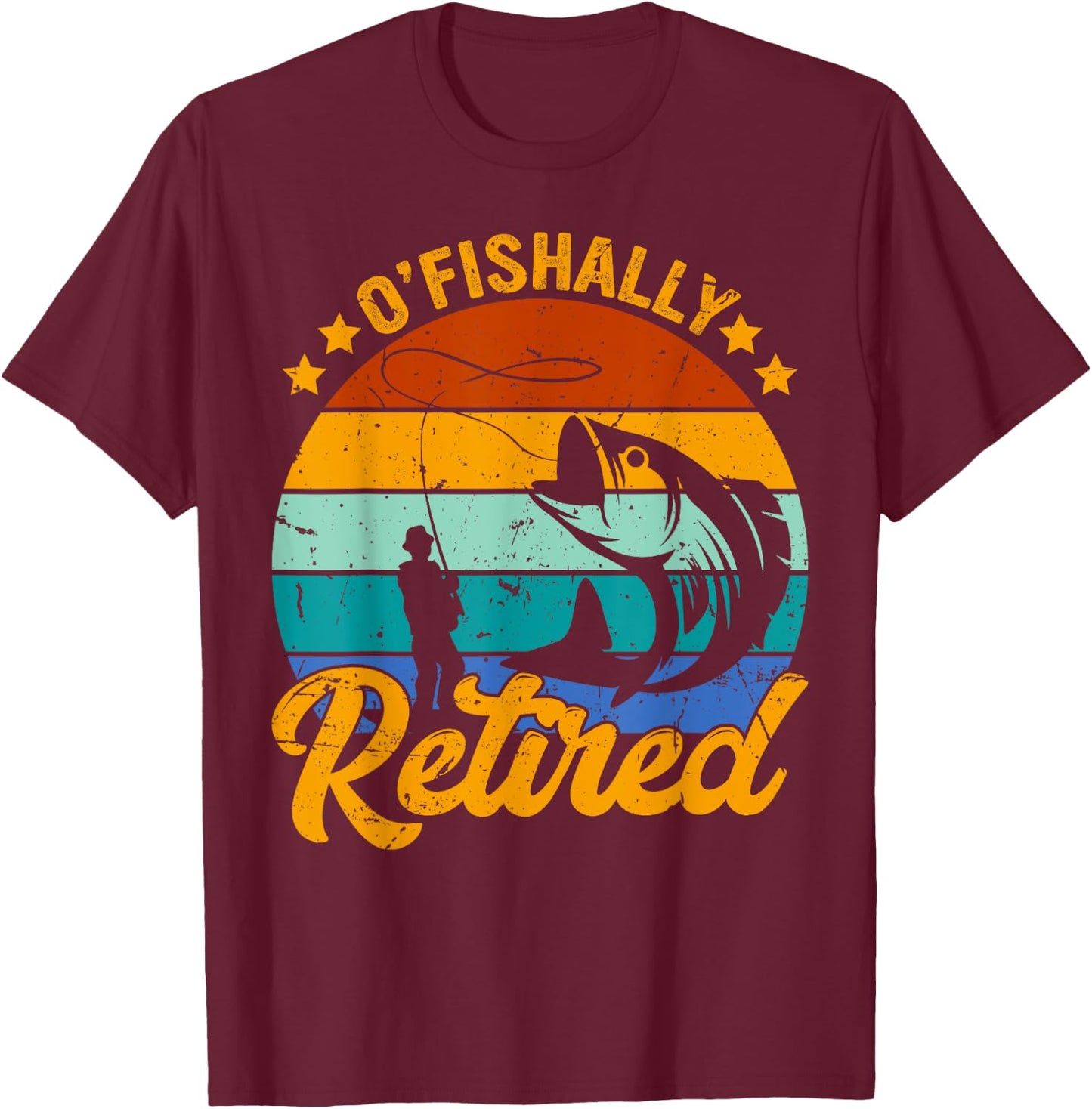 Ofishally Retired Fishing Retro Retirement Dad Gift T-Shirt - T-Shirt | Maroon