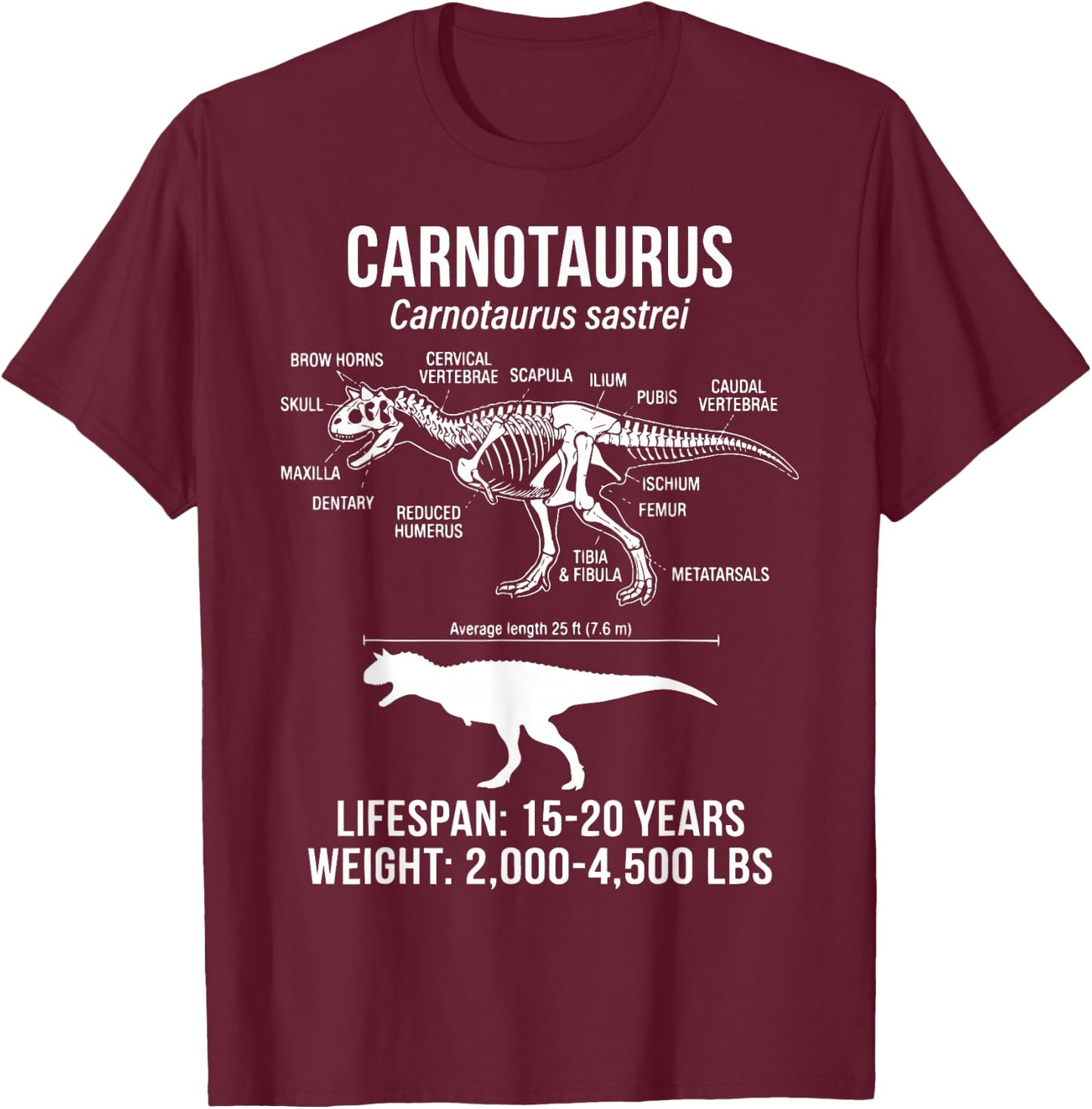 Carnotaurus Diagram Paleontology T-Shirt - T-Shirt | Maroon