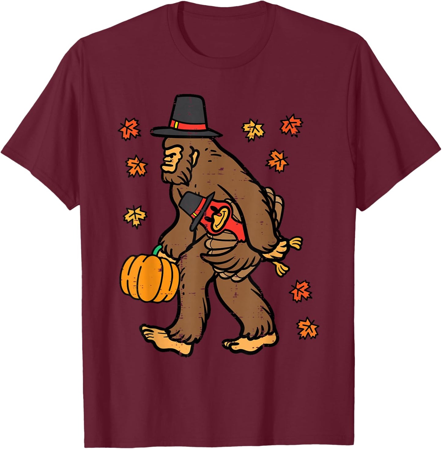 Thanksgiving Bigfoot Sasquatch Fall Autumn Men Women Kids T-Shirt - T-Shirt | Maroon