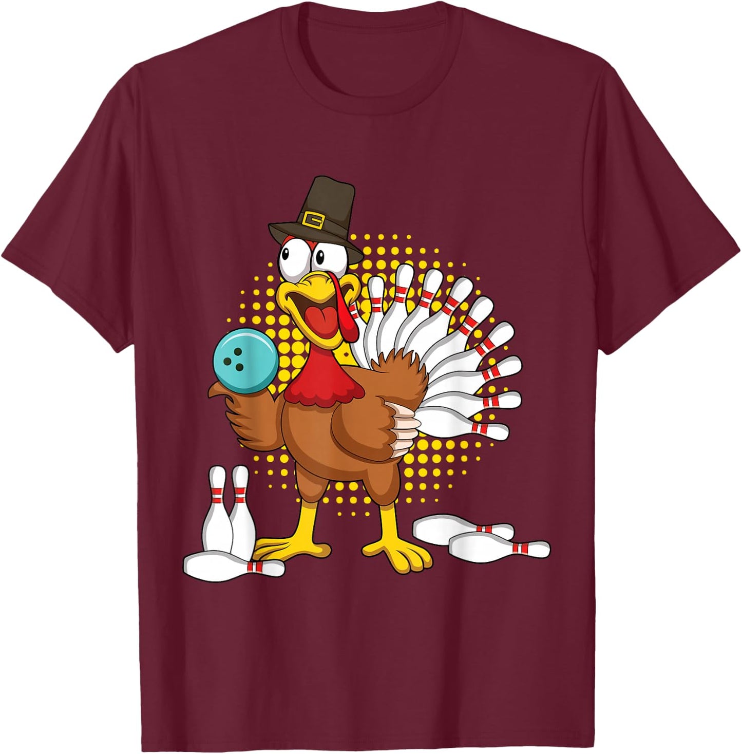 Autumn Turkey Funny Thanksgiving Turkey Bowling T-Shirt - T-Shirt | Maroon