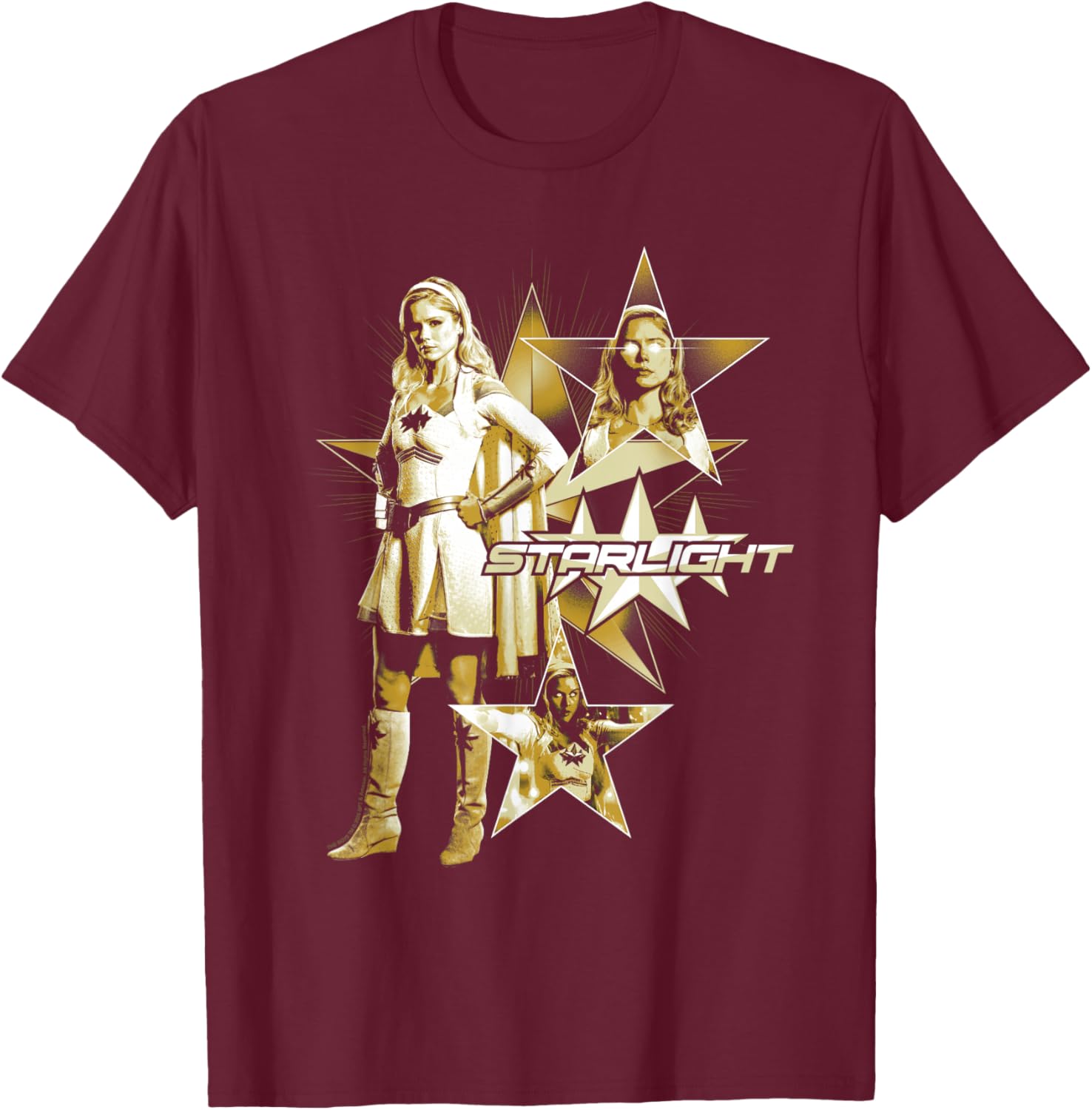 The Boys Starlight Stars and Portraits Collage Superhero TV T-Shirt - T-Shirt | Maroon