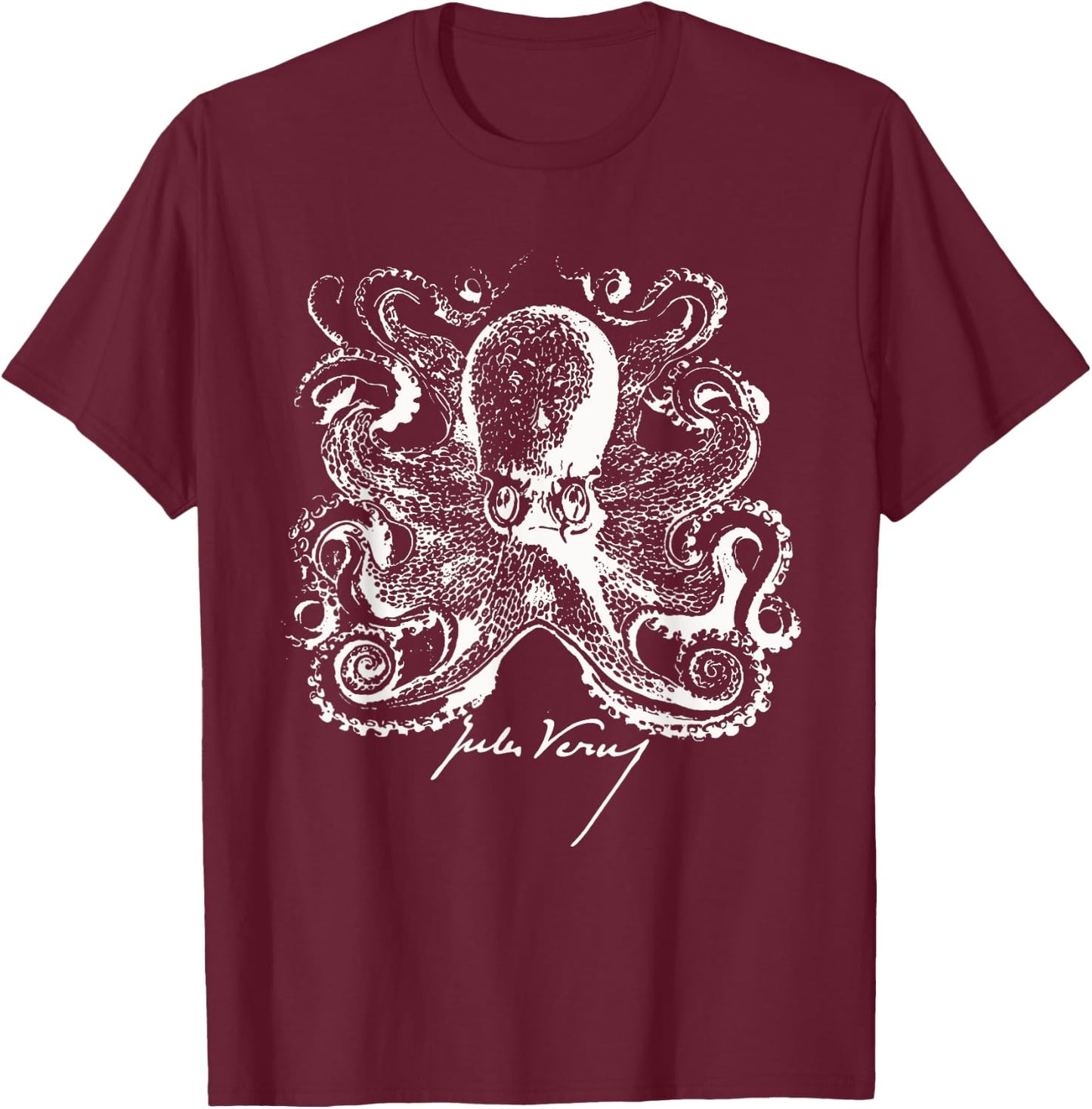Jules Verne Signature - Sea Monster Octopus 2 - Fan T-Shirt - T-Shirt | Maroon