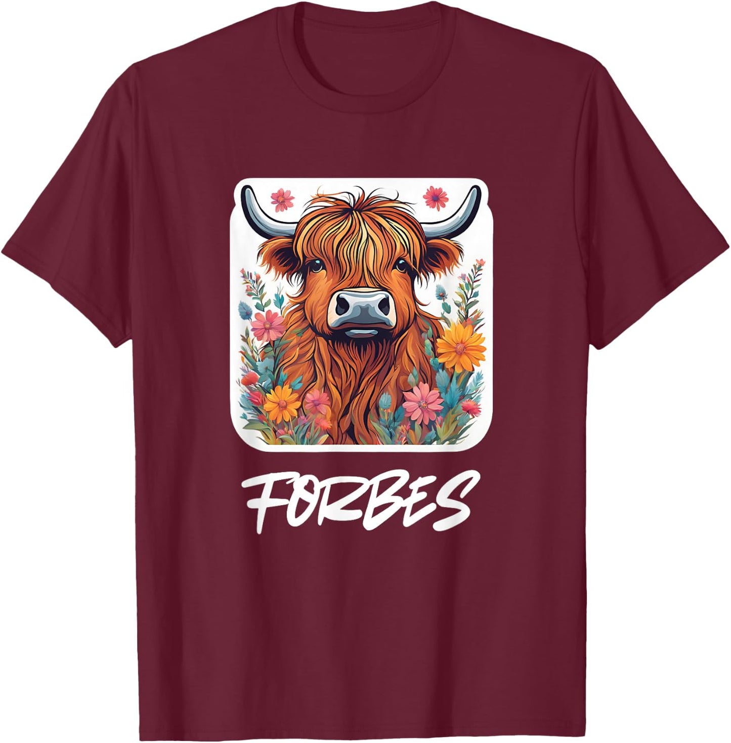 Forbes Clan Highland Cow Scottish Family Name Party T-Shirt - T-Shirt | Maroon