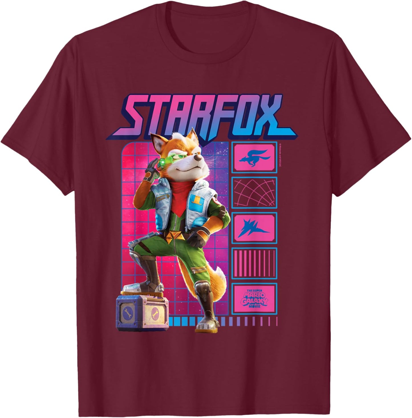 The Super Mario Galaxy Movie Fox McCloud Retro Hero T-Shirt - T-Shirt | Maroon