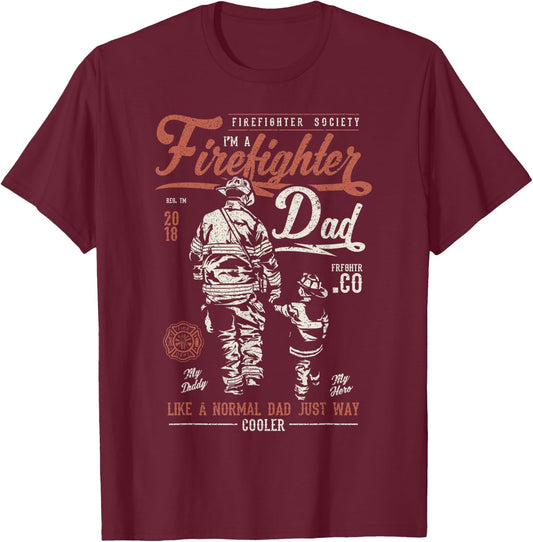 Distressed Firefighter Dad Fathers Day Fireman T-Shirt - T-Shirt | Maroon