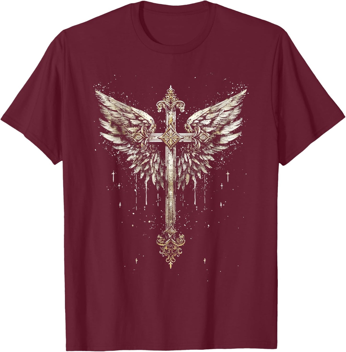 Jesus Cross Christian Angelic Wings Angel wings T-Shirt - T-Shirt | Maroon