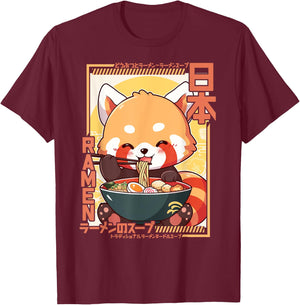 Roter Panda liebt Ramen Kawaii Neko Red Panda Ramen T-Shirt - T-Shirt | Maroon