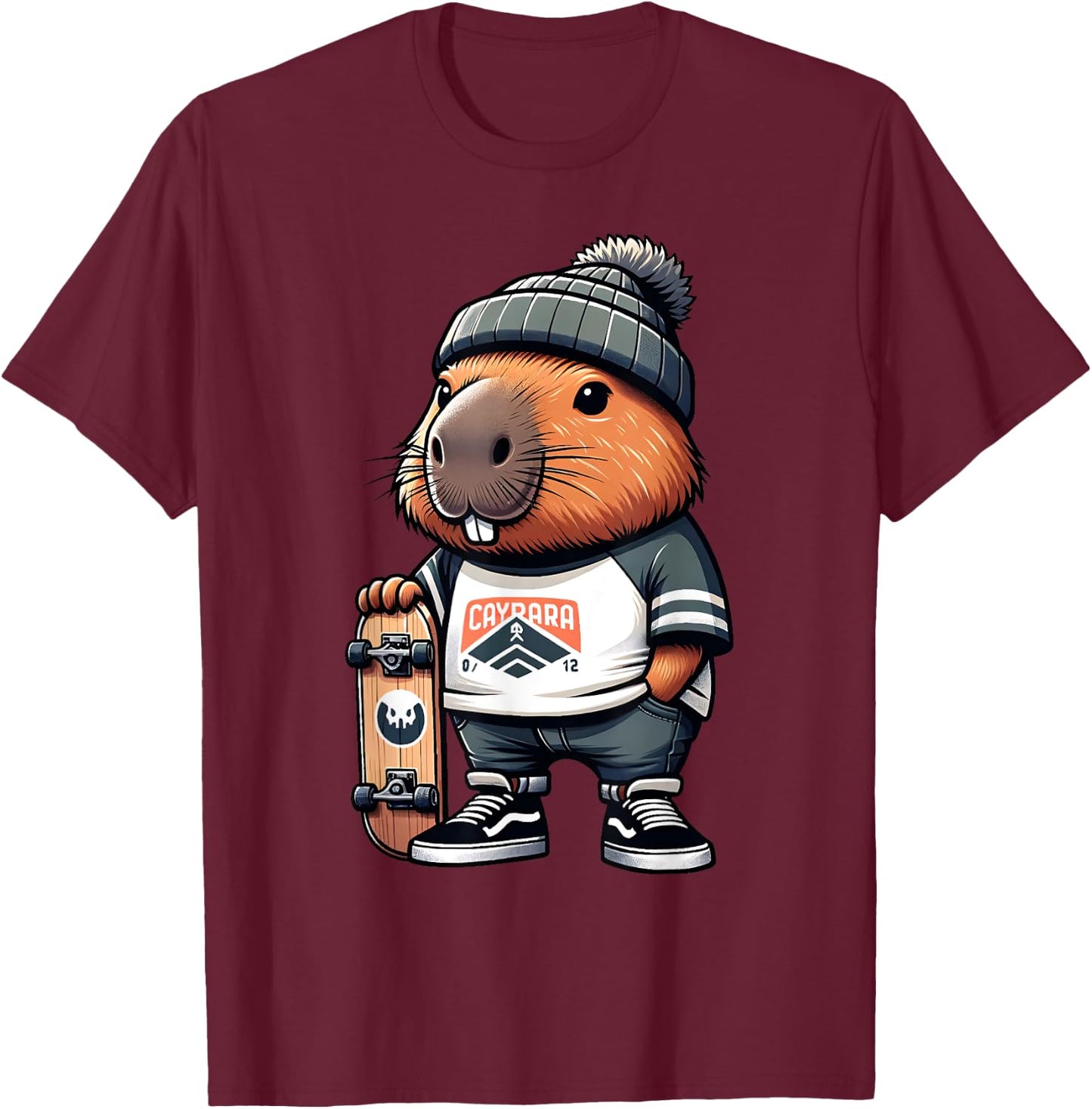 Funny Capybara Skater Skateboard Hip Hop Men Women Kids T-Shirt - T-Shirt | Maroon