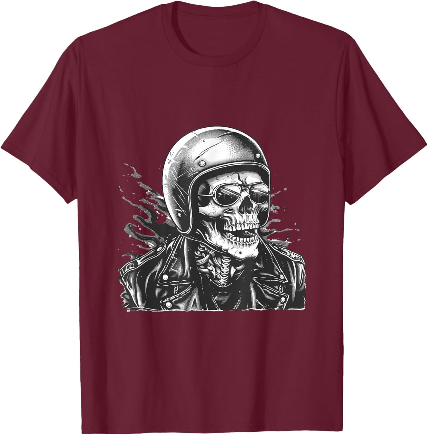 Skeleton Skull Biker Rocker Skull Punk Rock T-Shirt - T-Shirt | Maroon