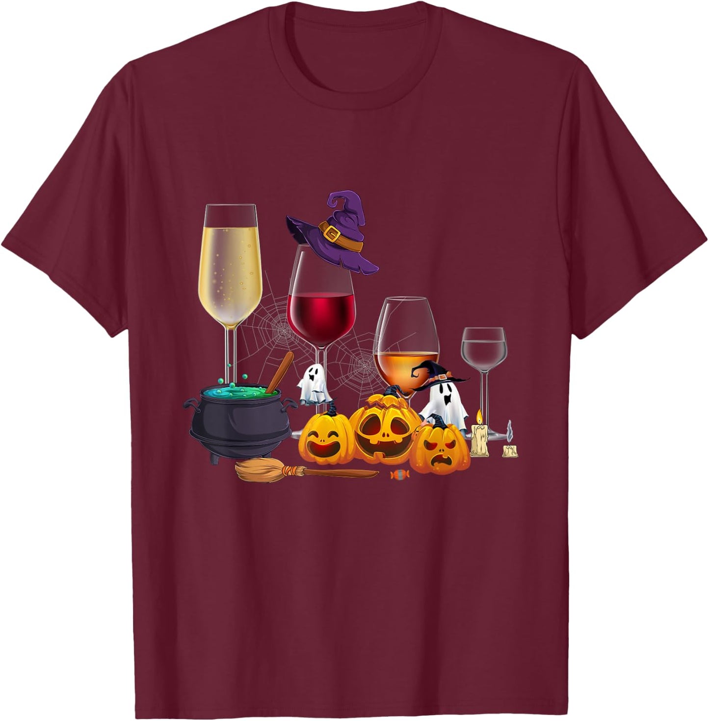 Funny Wine Glass Of Witchcraft Witch Happy Halloween Costume T-Shirt - T-Shirt | Maroon