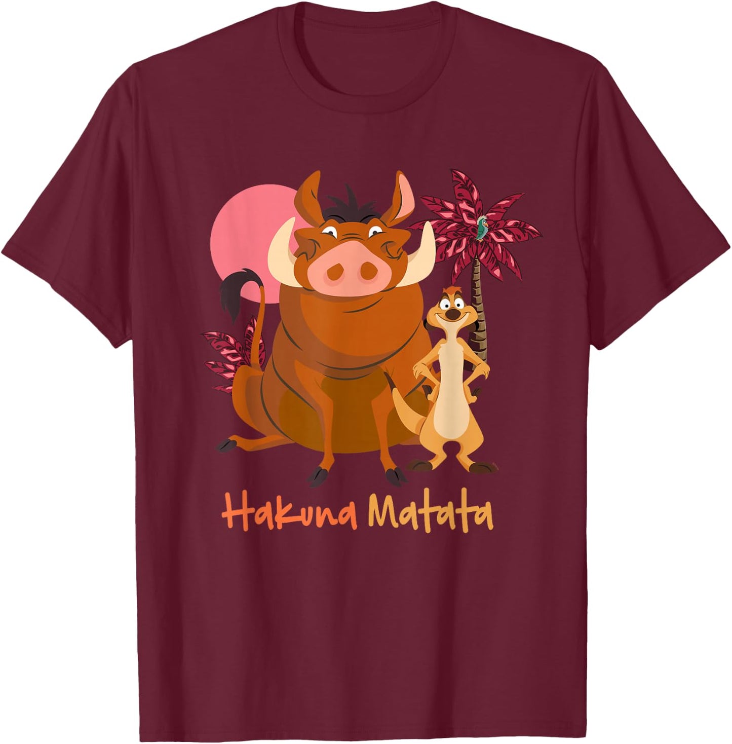 Disney The Lion King Timon & Pumbaa Hakuna Matata Face Front , Black, S T-Shirt - T-Shirt | Maroon