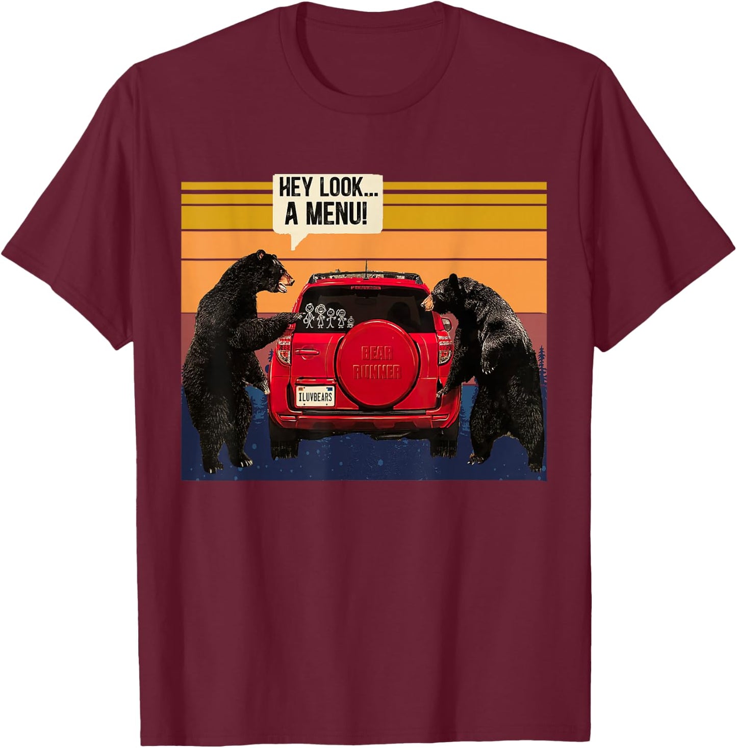Hey Look A Menu Camping Camper, Retro Vintage Funny Bear T-Shirt - T-Shirt | Maroon
