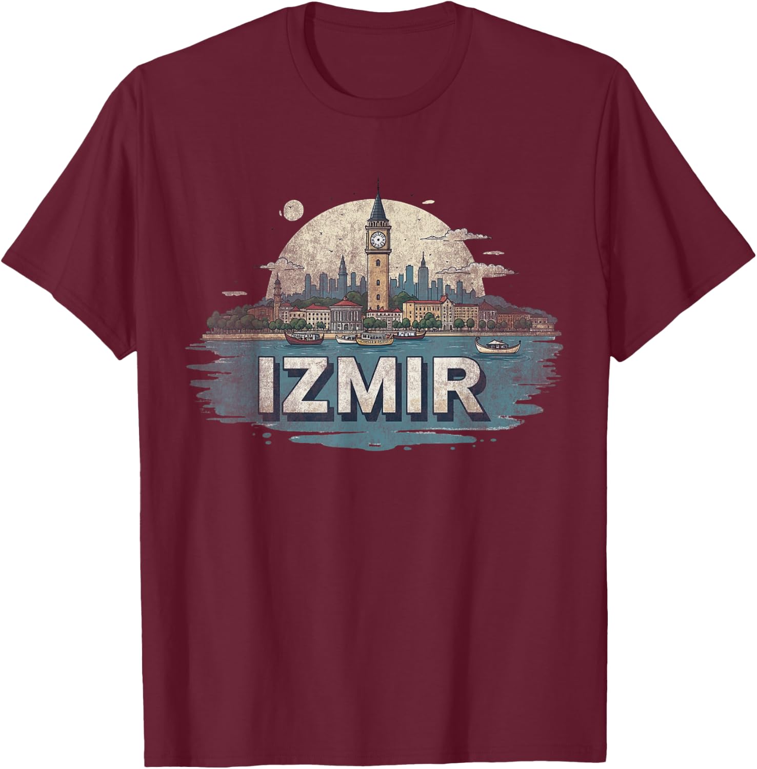 Retro Izmir Landscape Vintage Souvenir T-Shirt - T-Shirt | Maroon