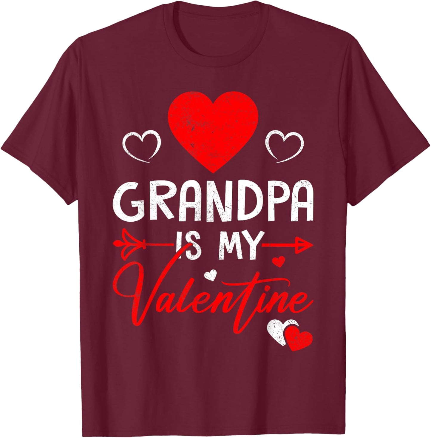 Family Matching Love Heart Grandpa Is My Valentine T-Shirt - T-Shirt | Maroon