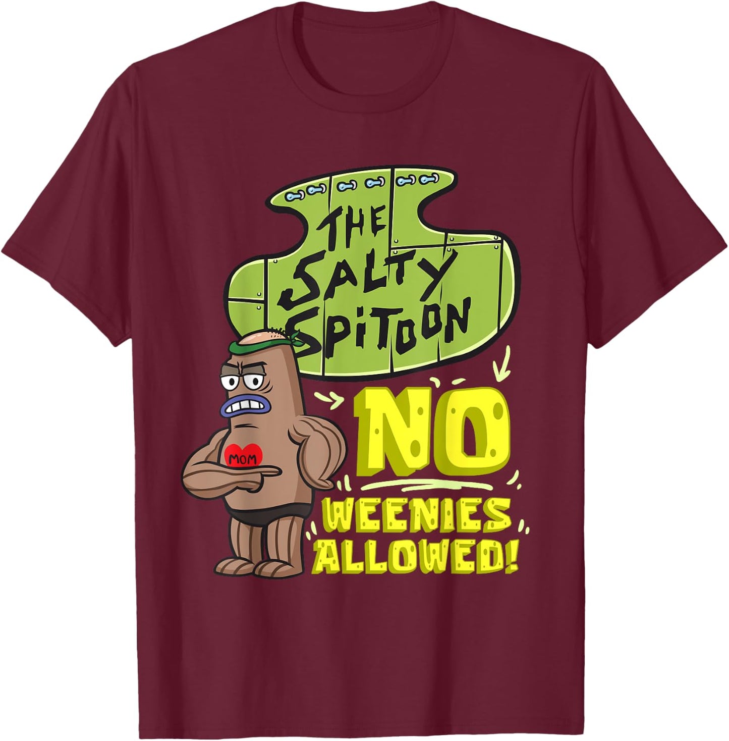 Mademark x SpongeBob SquarePants - Salty Spitoon No Weenies Allowed SpongeBob Gym Bodybuilder T-Shirt - T-Shirt | Maroon