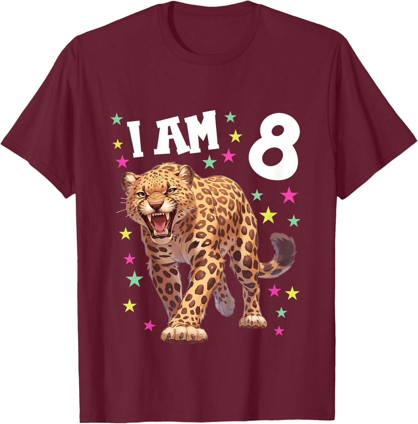 Kids 8 Years Old Leopard 8th Birthday T-Shirt - T-Shirt | Maroon