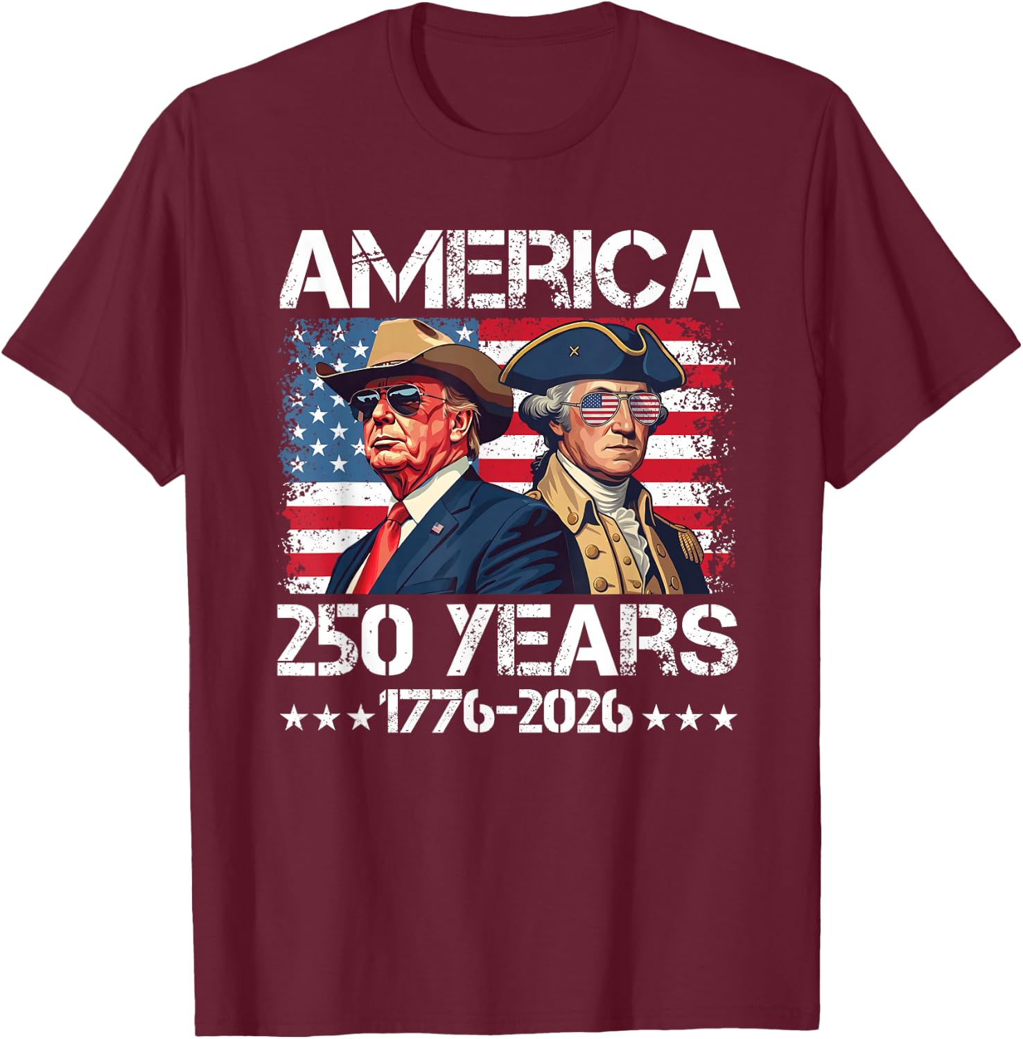 250 Years American 250th Anniversary 1776 2026 US Flag T-Shirt - T-Shirt | Maroon