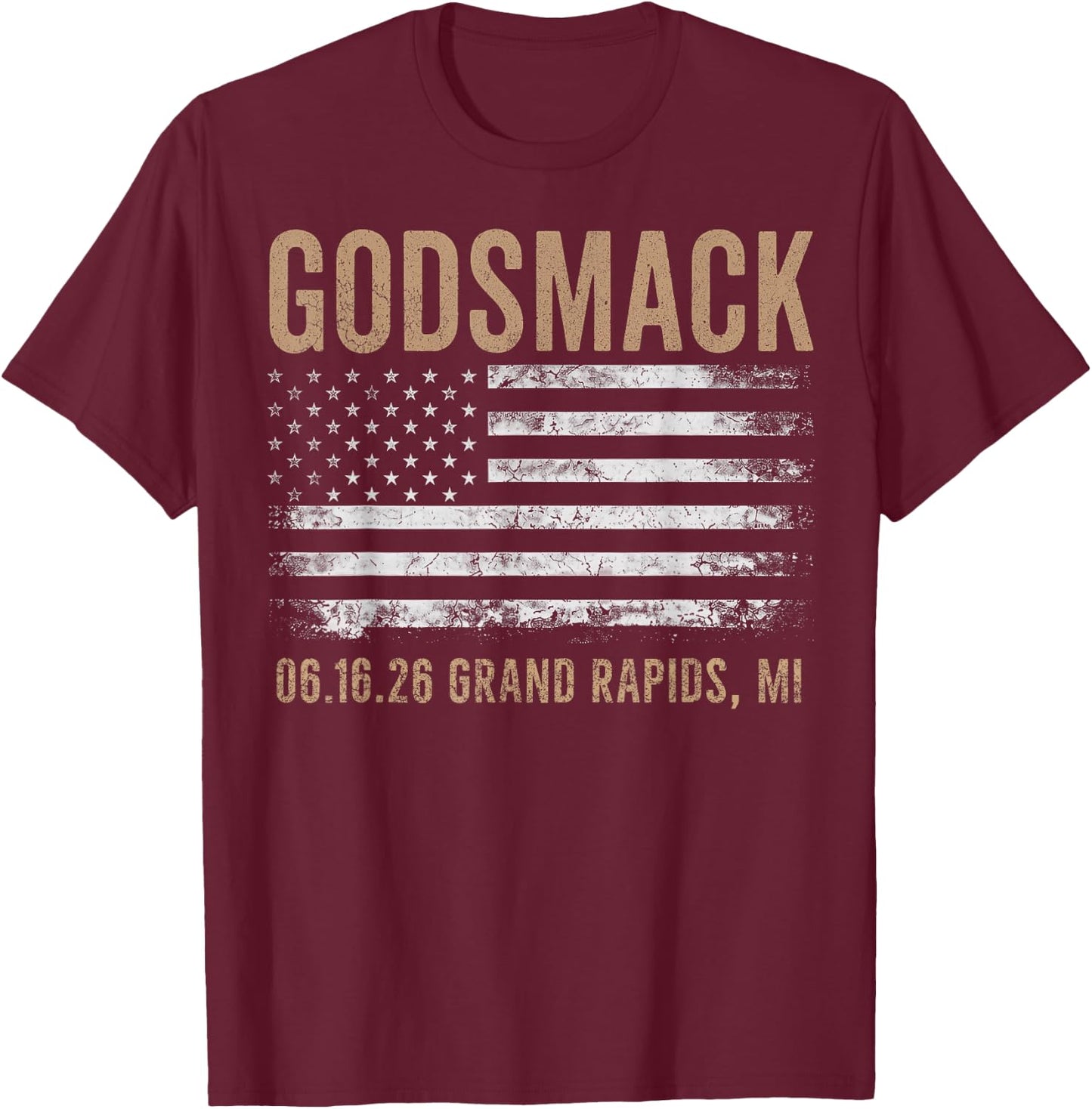 Godsmack The Rise of Rock 2026 Grand Rapids T-Shirt - T-Shirt | Maroon