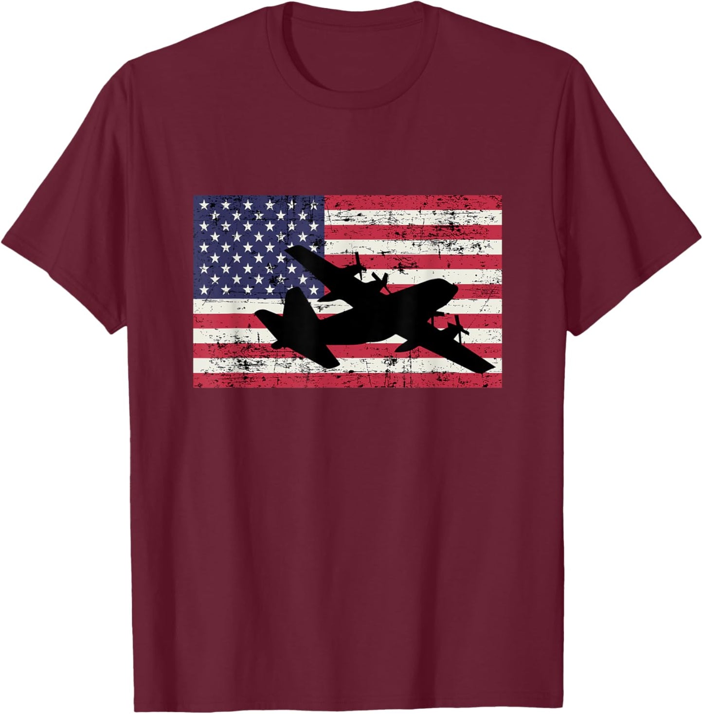 Patriotic C-130 Hercules airplane American flag Women Girls Kids Men T-Shirt - T-Shirt | Maroon