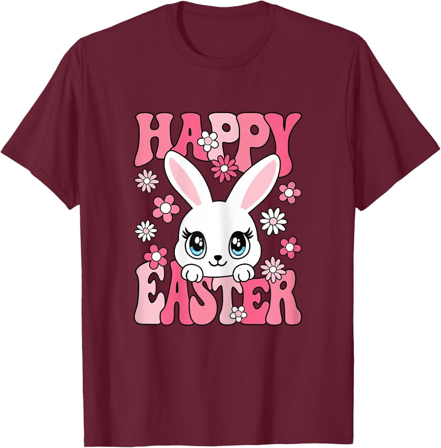 Happy Easter Bunny Easter Rabbit Women Girls Kids Toddlers T-Shirt - T-Shirt | Maroon