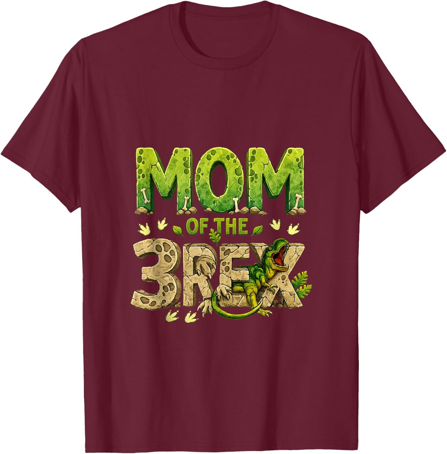 Mom of The Three Rex Birthday Dinosaur Family Matching T-Shirt - T-Shirt | Maroon