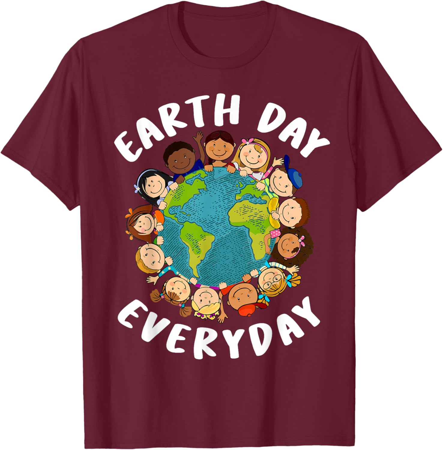 Earth Day Everyday Kids Girl Toddler Cute Earth Day T-Shirt - T-Shirt | Maroon