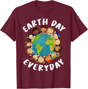 Earth Day Everyday Kids Girl Toddler Cute Earth Day T-Shirt - T-Shirt | Maroon