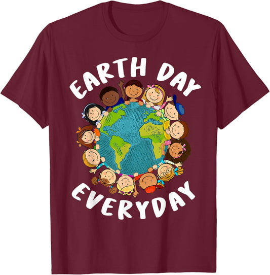 Earth Day Everyday Kids Girl Toddler Cute Earth Day T-Shirt - T-Shirt | Maroon