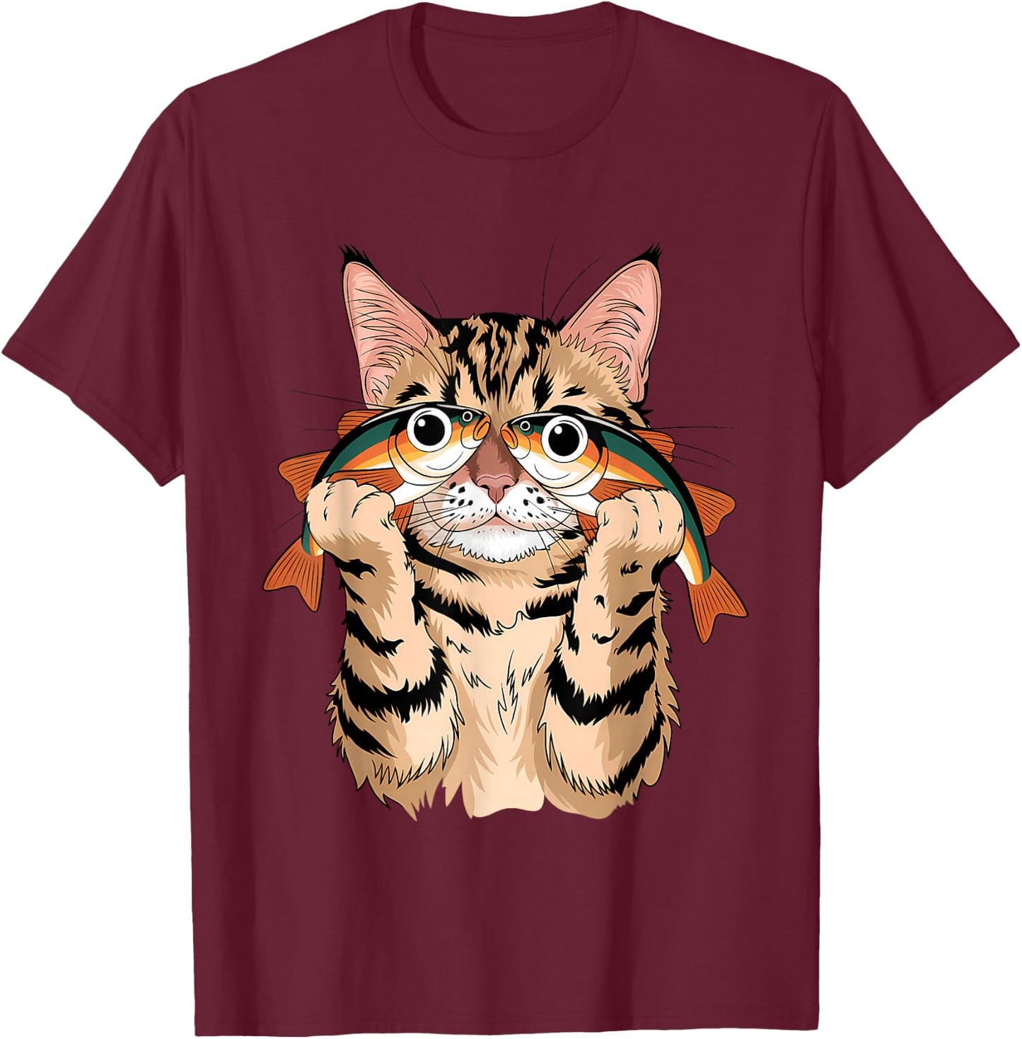 Retro Cute Cat Fish Art Eyes Fish Kitten Catfish Meow Funny T-Shirt - T-Shirt | Maroon