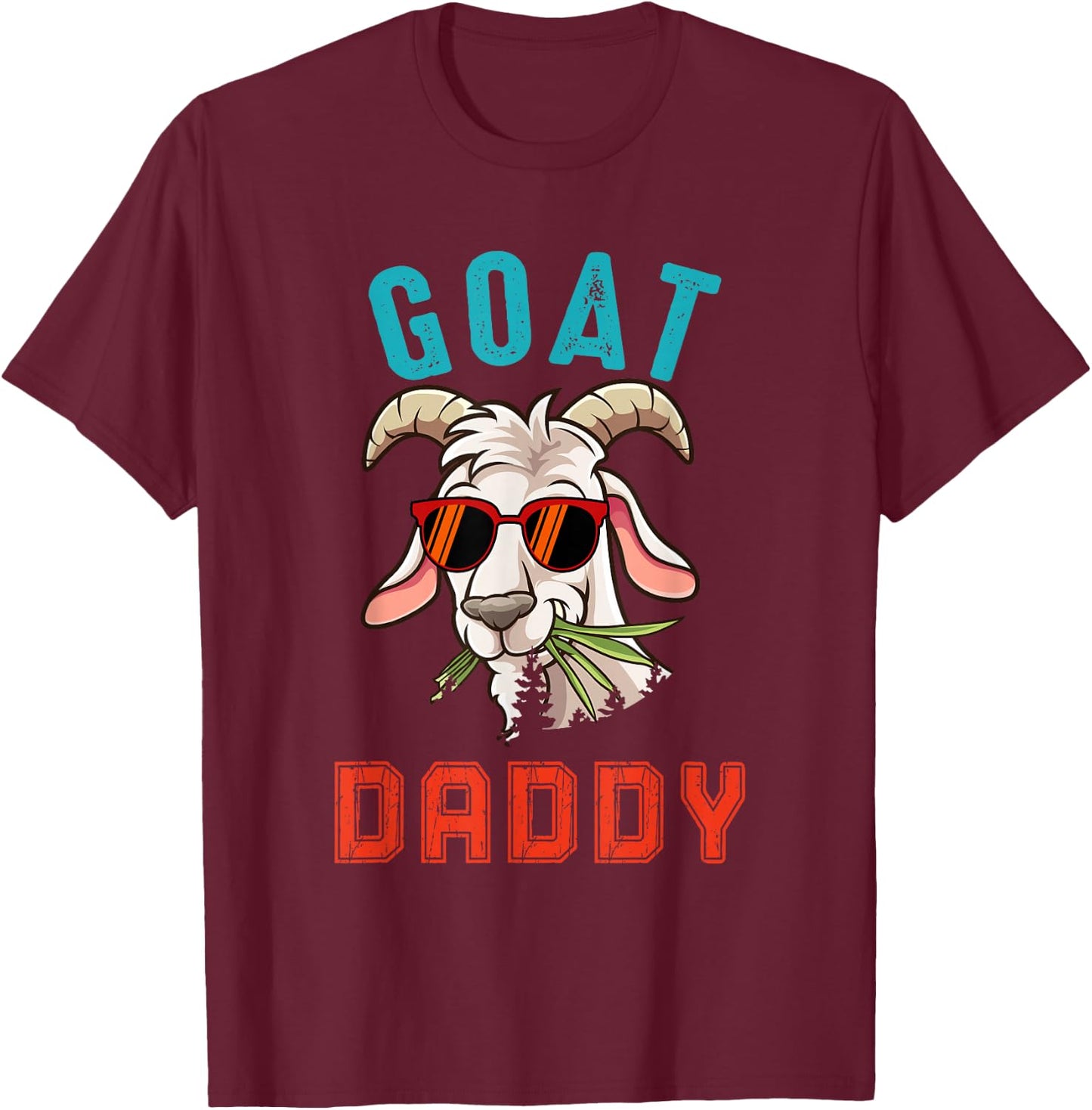 Vintage Goat Funny Daddy Cute Goat Sunglasses Farmer Family T-Shirt - T-Shirt | Maroon