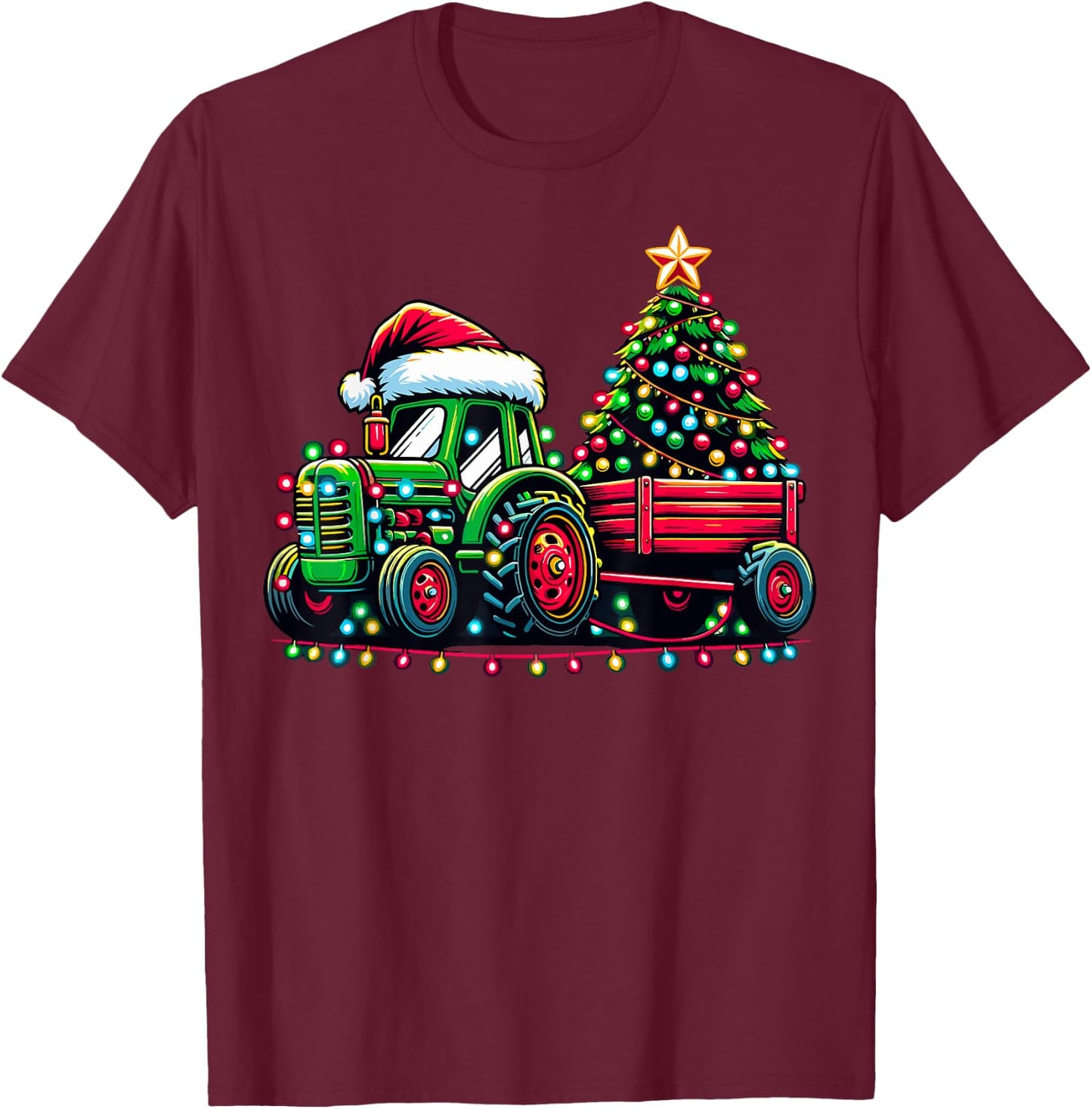 Christmas Tractor Boys Santa Xmas Farm Truck T-Shirt - T-Shirt | Maroon