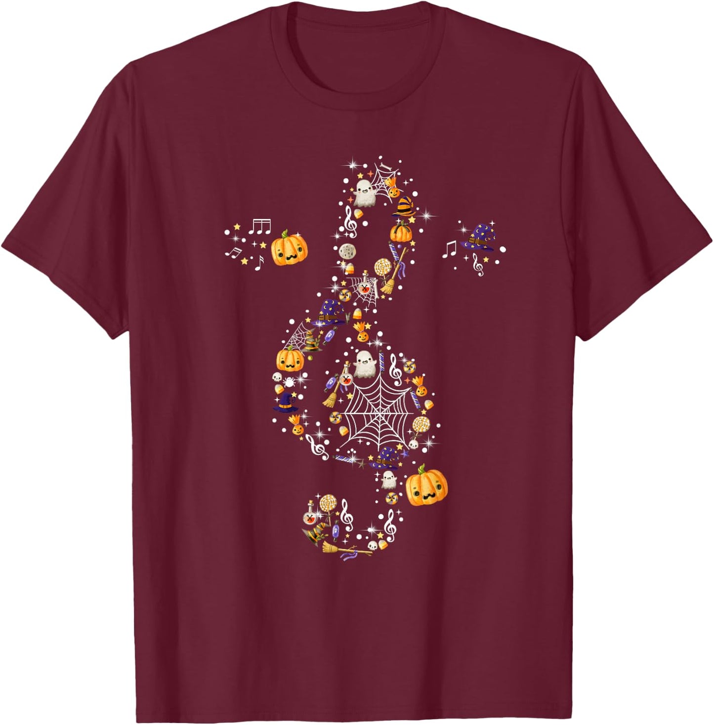 Music Note Symbol Halloween For Music Teacher Musicians T-Shirt - T-Shirt | Maroon