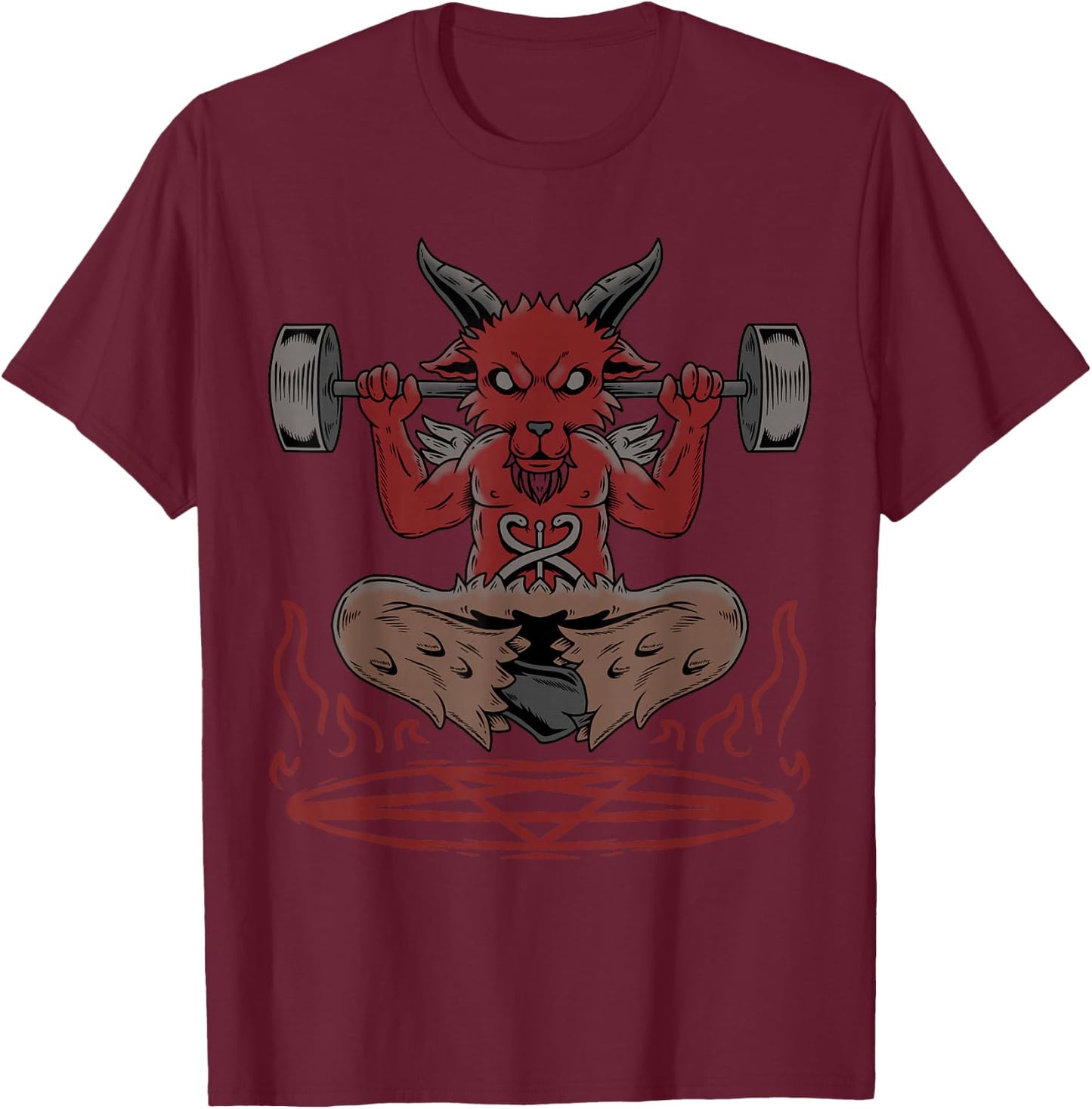 Lucifer Sigil Satanic Goat Weightlifting Occult Baphomet T-Shirt - T-Shirt | Maroon