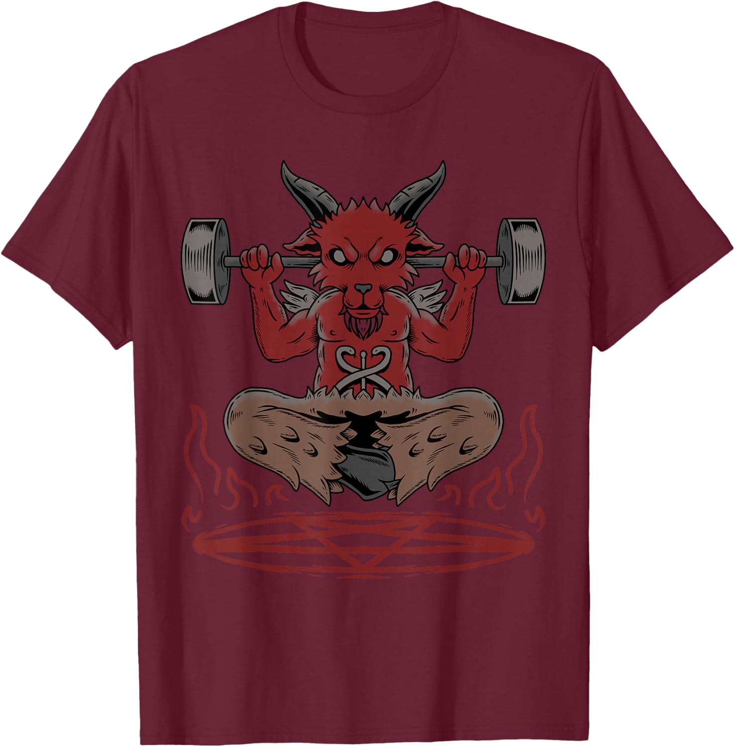 Lucifer Sigil Satanic Goat Weightlifting Occult Baphomet T-Shirt - T-Shirt | Maroon