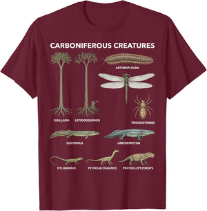 Carboniferous Creatures Paleontology Fossil Species T-Shirt - T-Shirt | Maroon