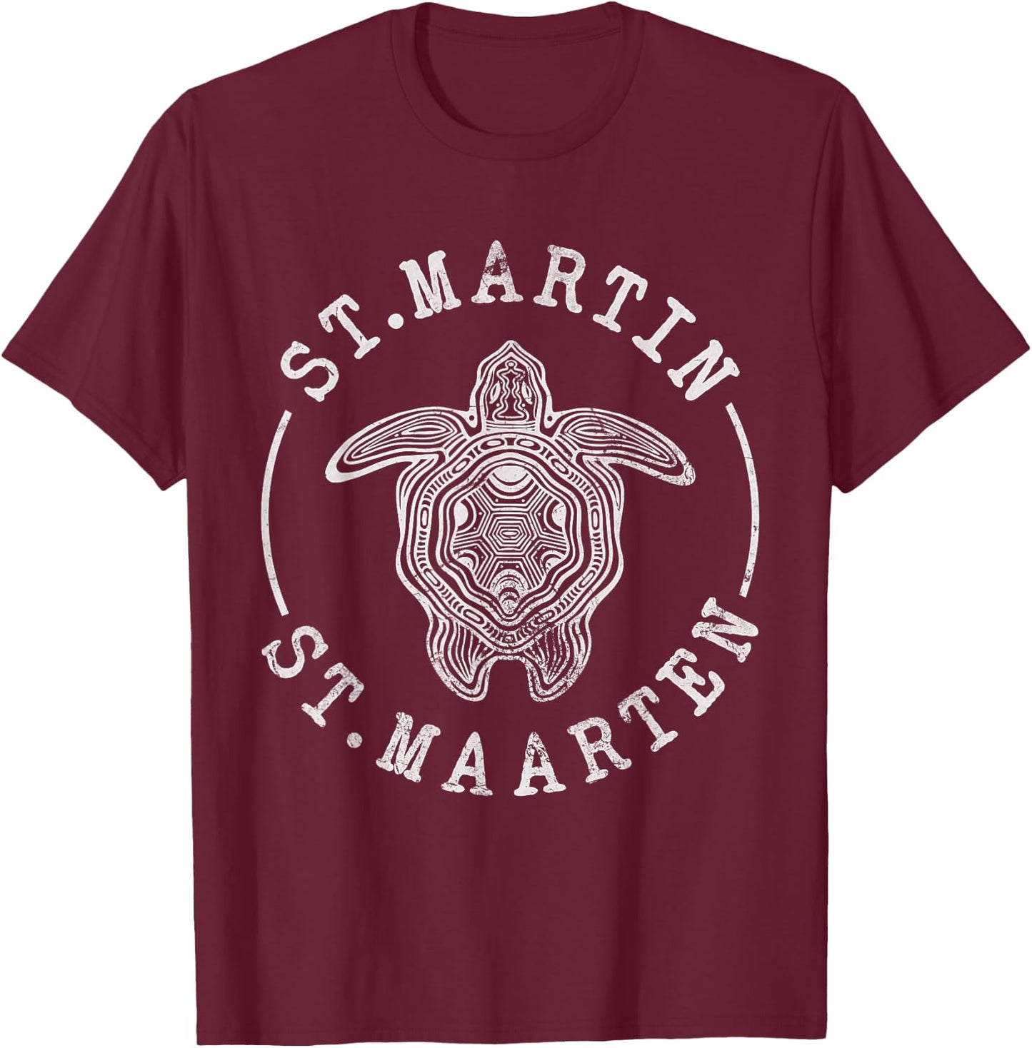 St. Martin St Maarten Turtle Caribbean Beach Vacation Grunge T-Shirt - T-Shirt | Maroon